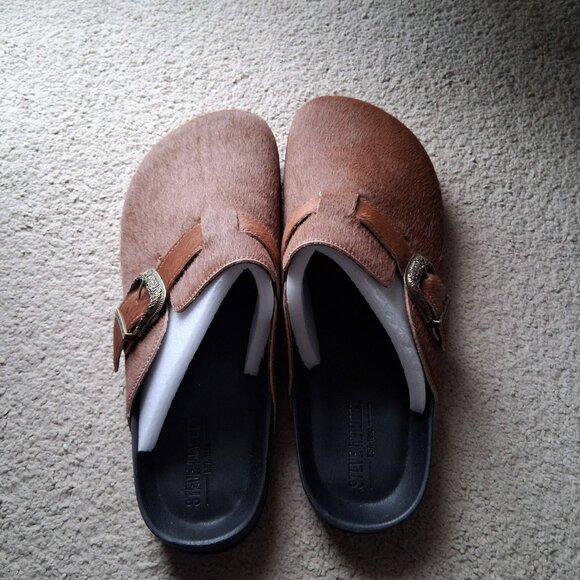 Steve Madden Men\'s Wooly Chestnut Leather Slip on Slides sz 13 NIB main image 5